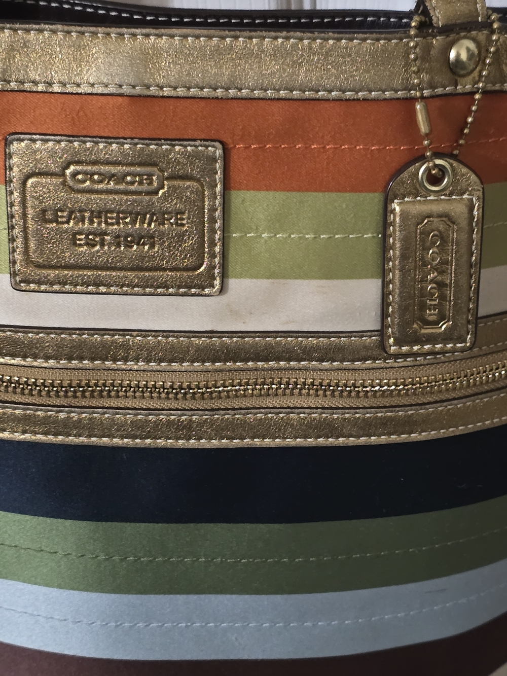 Coach Multicolor Striped Tote Bag with Gold Trim - Picture 2 of 9